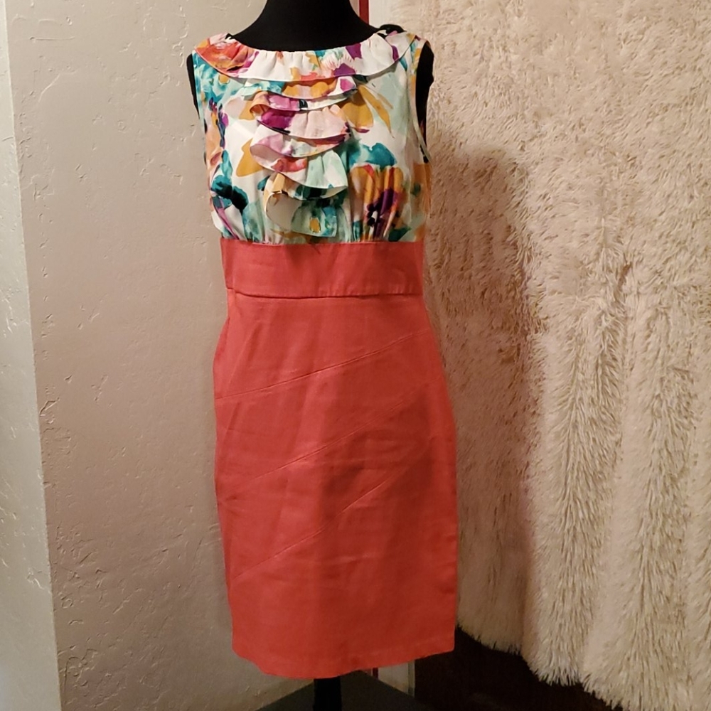 Coral and floral dress